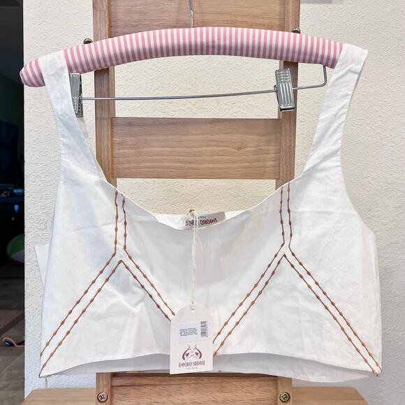 Emporio Sirenuse Cinderella Backgammon Embroidered Crop Top in Marshmallow NWT - Picture 2 of 6